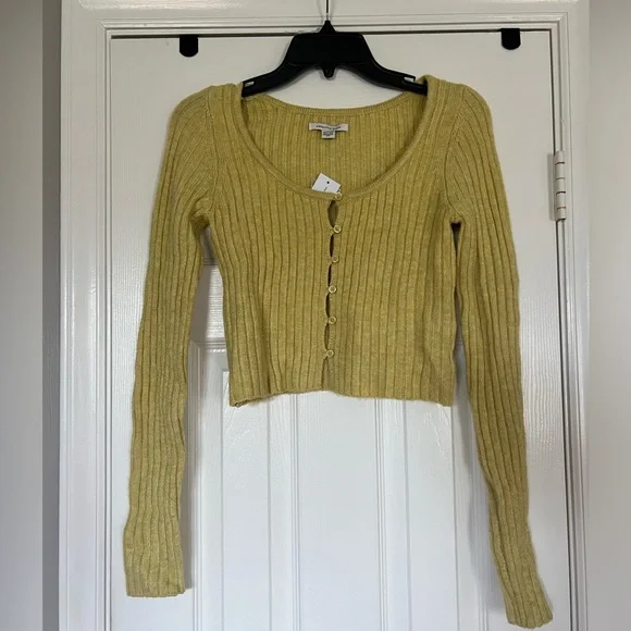 American Eagle Yellow Button Up Crop Cardigan size XS - Picture 3 of 7